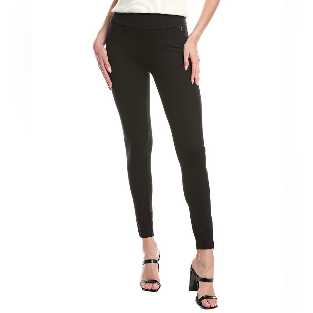CAbi #4517 Black Ponte Leggings Hidden Ankle & Pocket Zippers Wide Waistband